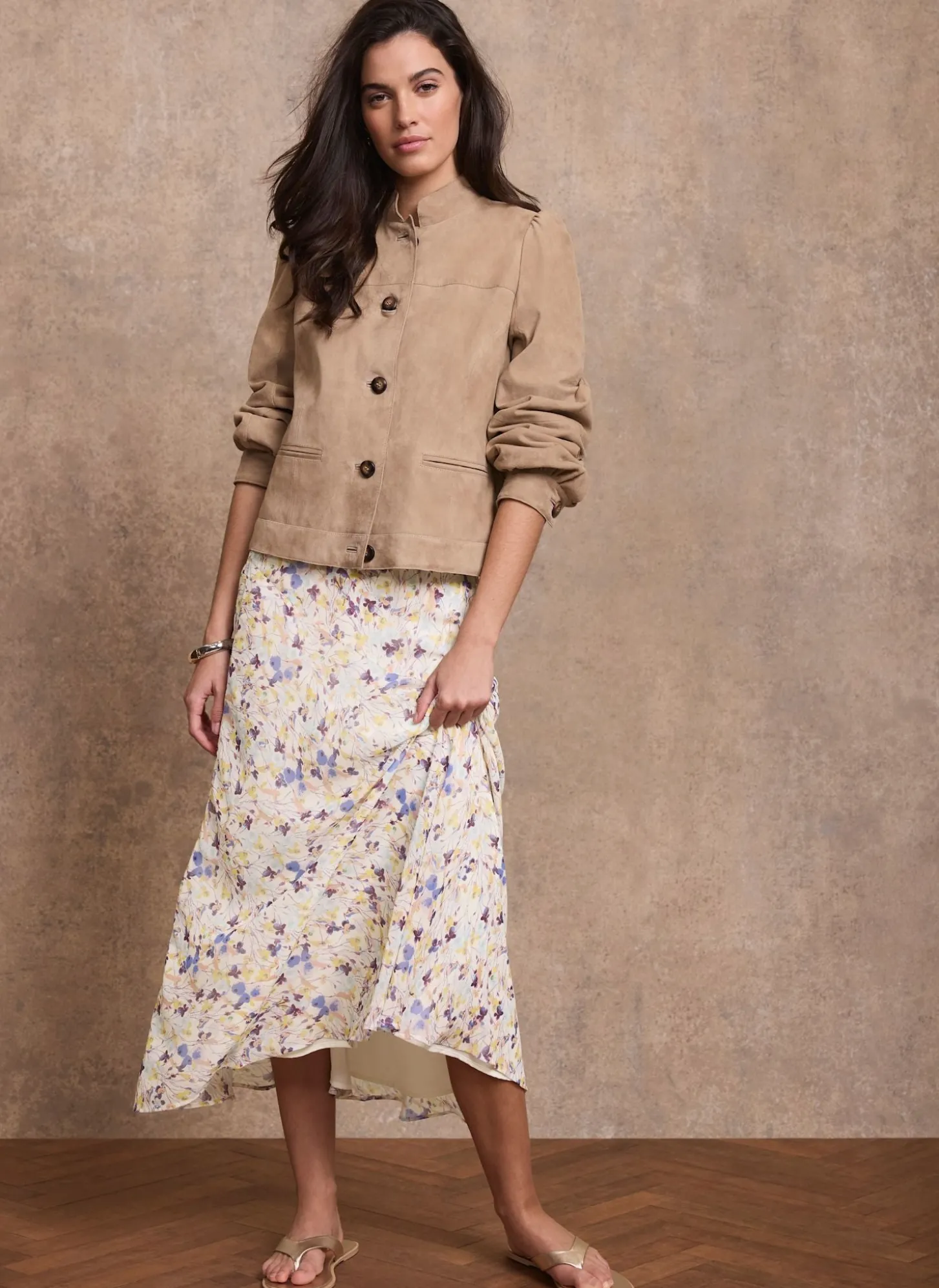 Pale Blue Floral Print Midi Skirt