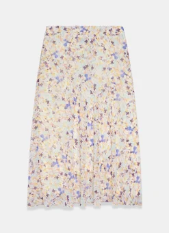 Pale Blue Floral Print Midi Skirt