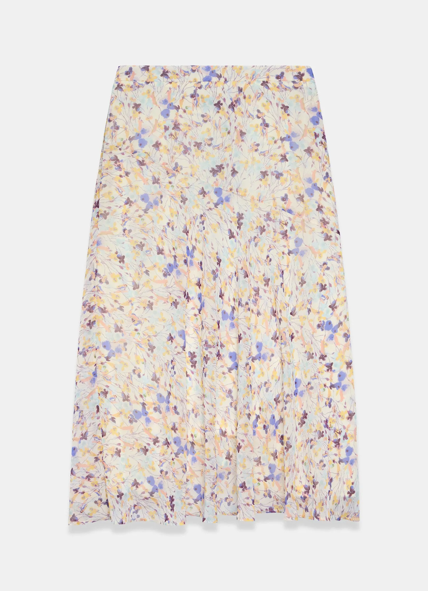 Pale Blue Floral Print Midi Skirt