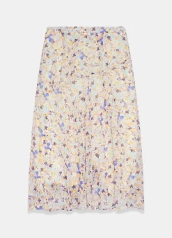 Pale Blue Floral Print Midi Skirt