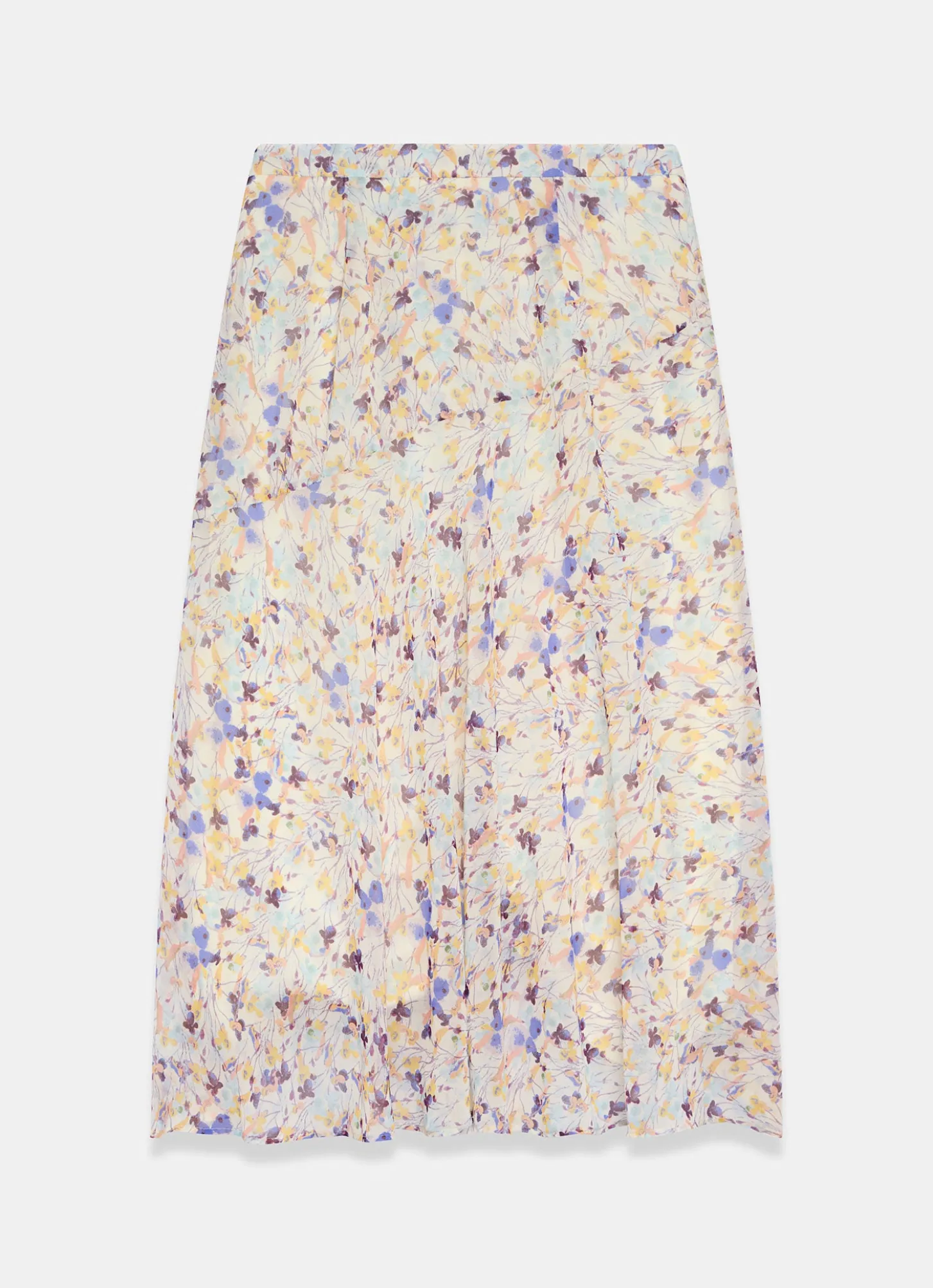 Pale Blue Floral Print Midi Skirt