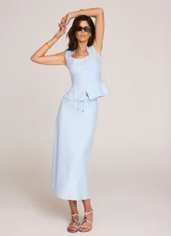 Pale Blue Linen Bias Midi Skirt