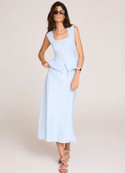 Pale Blue Linen Bias Midi Skirt