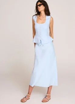 Pale Blue Linen Bias Midi Skirt