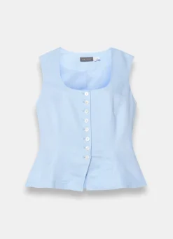 Pale Blue Linen Blend Peplum Waistcoat