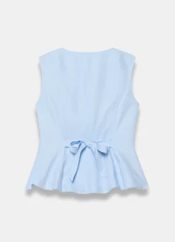 Pale Blue Linen Blend Peplum Waistcoat