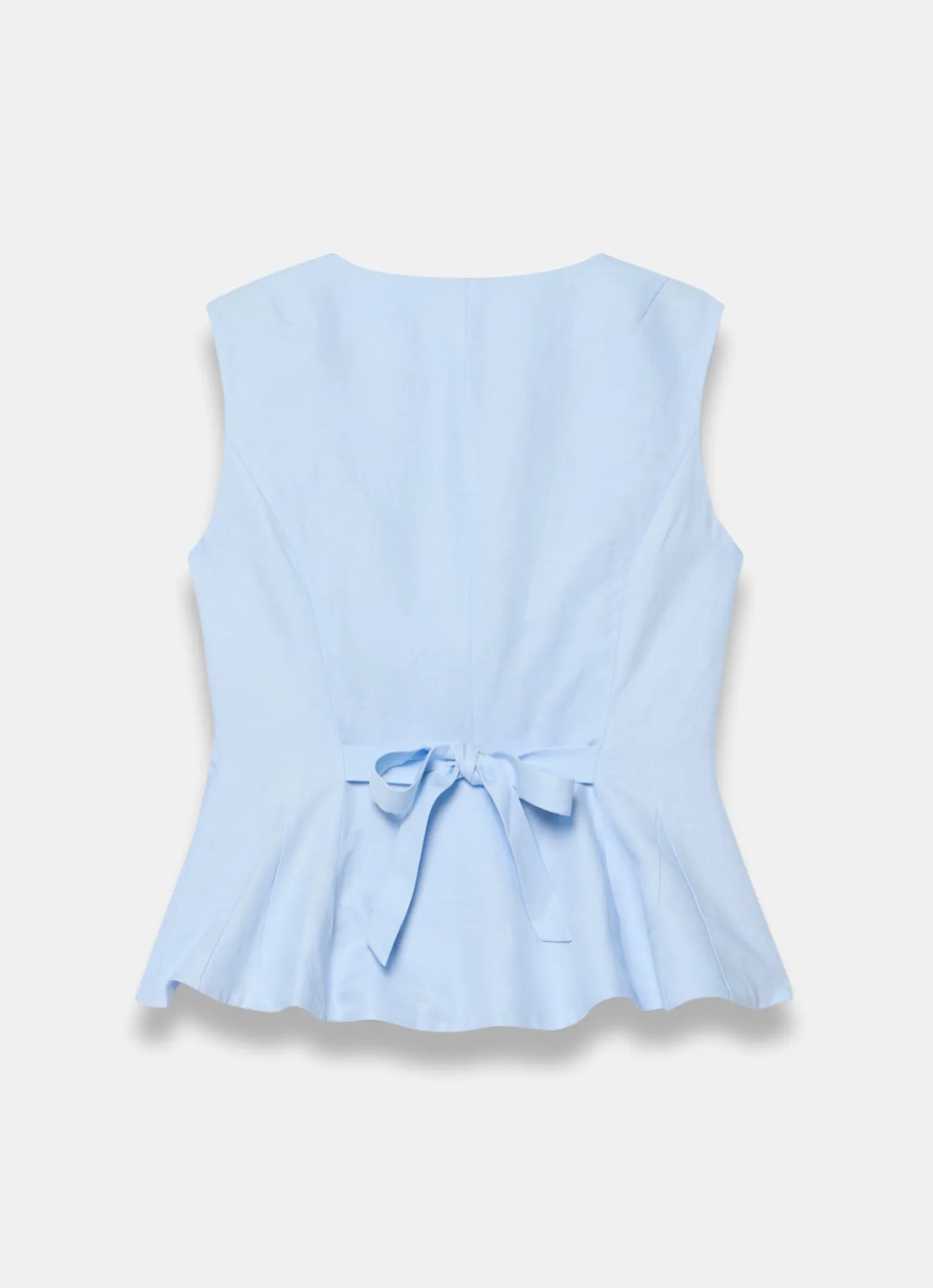 Pale Blue Linen Blend Peplum Waistcoat