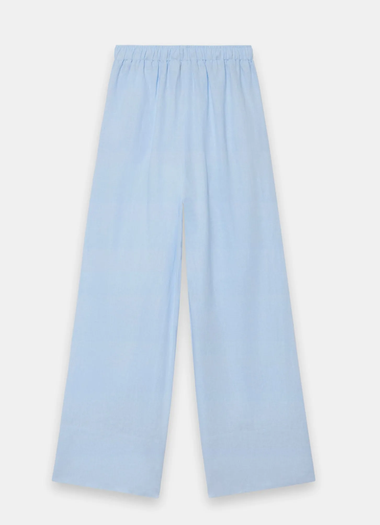 Pale Blue Linen Drawstring Wide Leg Trousers