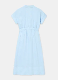 Pale Blue Linen Midi Shirt Dress