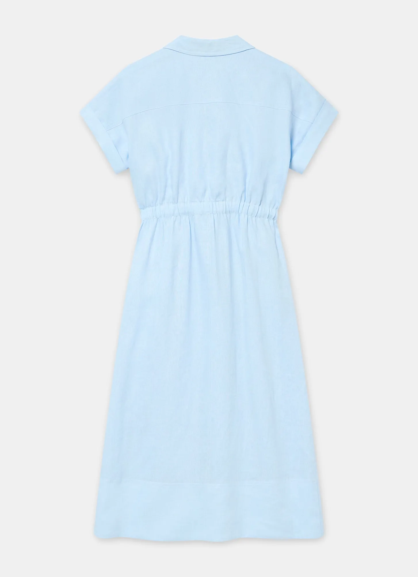 Pale Blue Linen Midi Shirt Dress