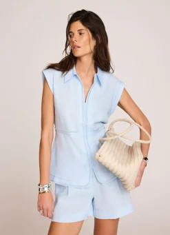 Pale Blue Linen Sleeveless Shirt