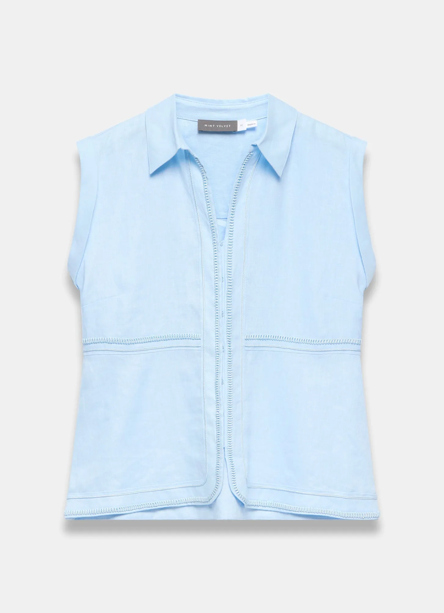 Pale Blue Linen Sleeveless Shirt