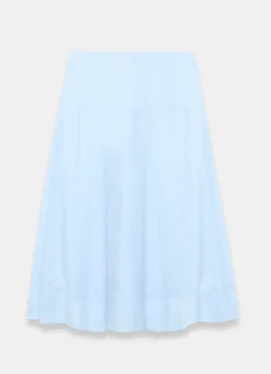 Pale Blue Ramie Drop Waist Midi Skirt