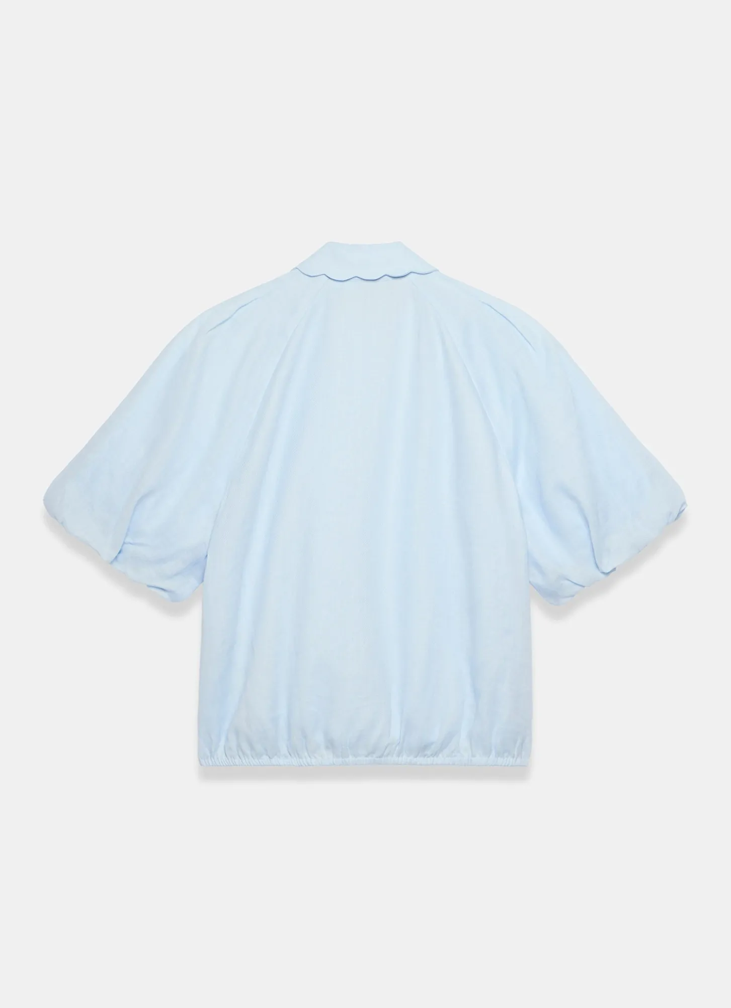 Pale Blue Ramie Scallop Puff Sleeve Shirt