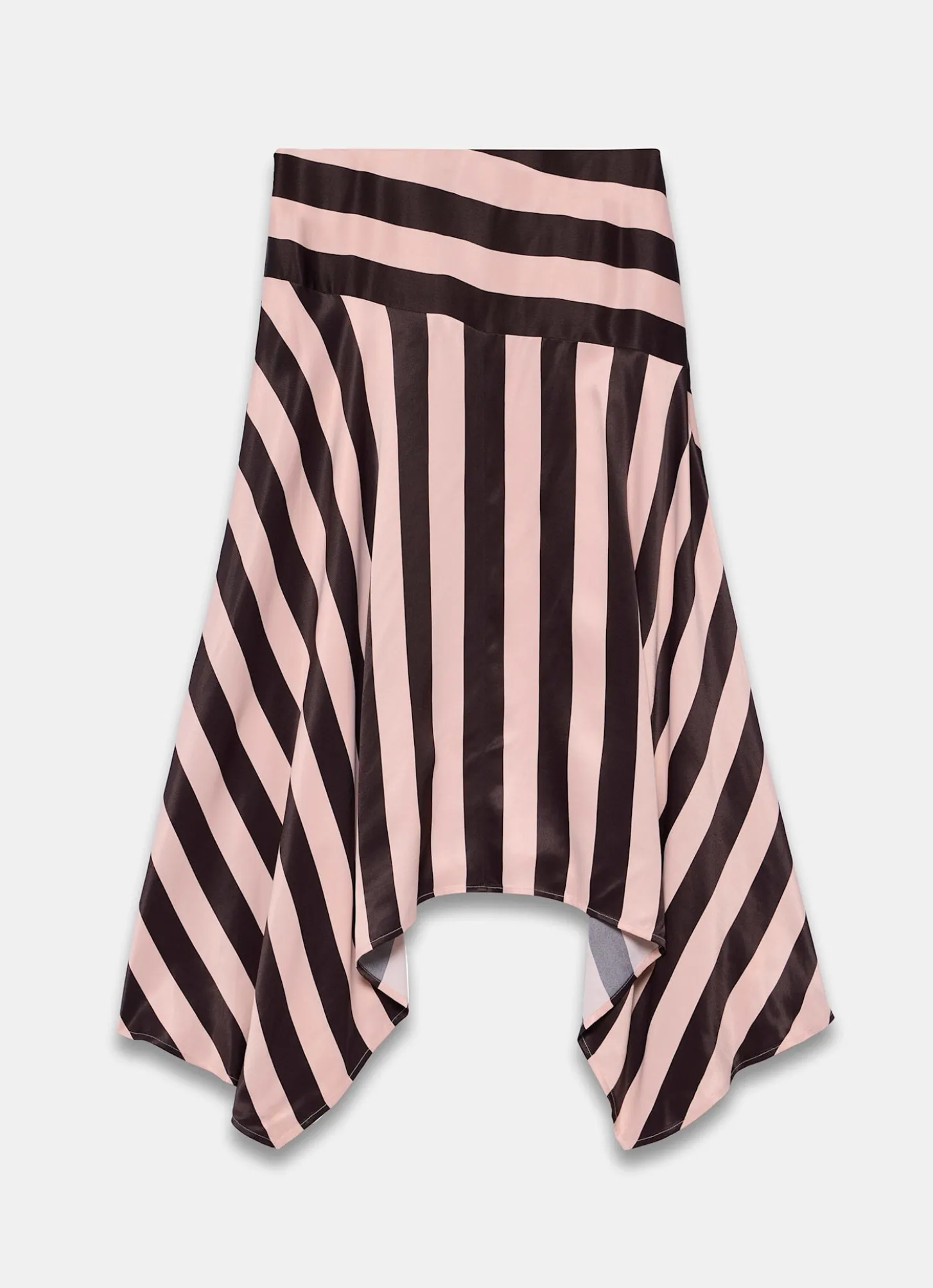 Pink & Brown Satin Striped Midi Skirt