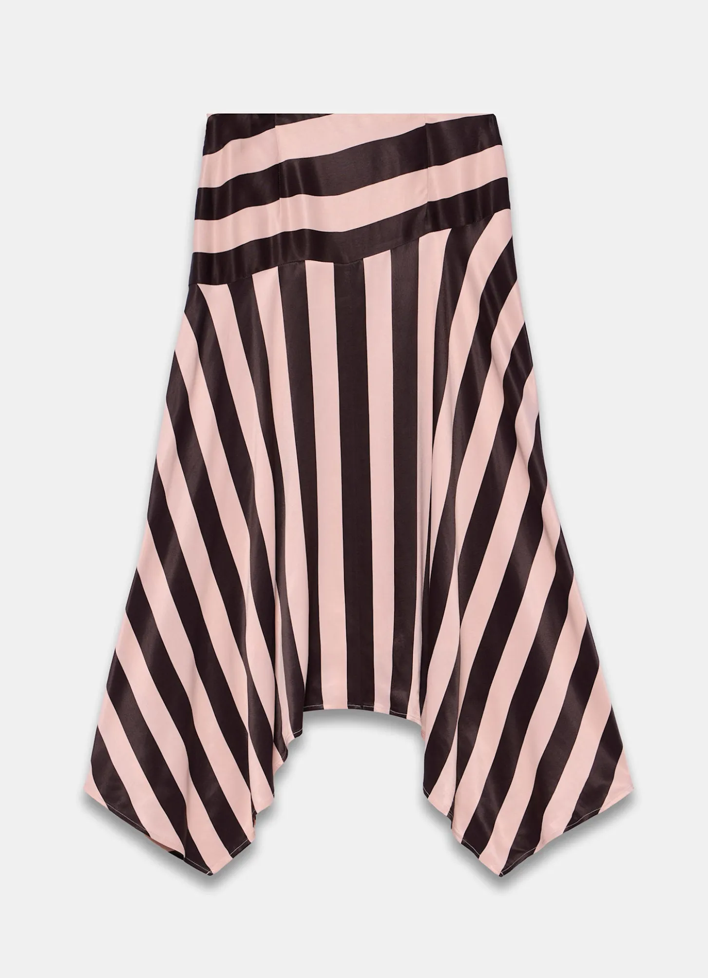 Pink & Brown Satin Striped Midi Skirt