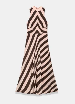 Pink & Brown Striped Halter Maxi Dress