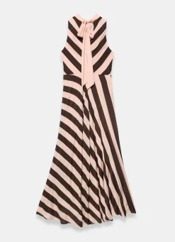 Pink & Brown Striped Halter Maxi Dress