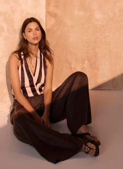 Pink & Brown Striped Wrap Top