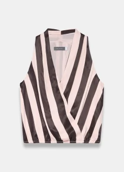 Pink & Brown Striped Wrap Top