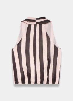 Pink & Brown Striped Wrap Top