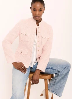Pink Cotton Blend Boucle Jacket