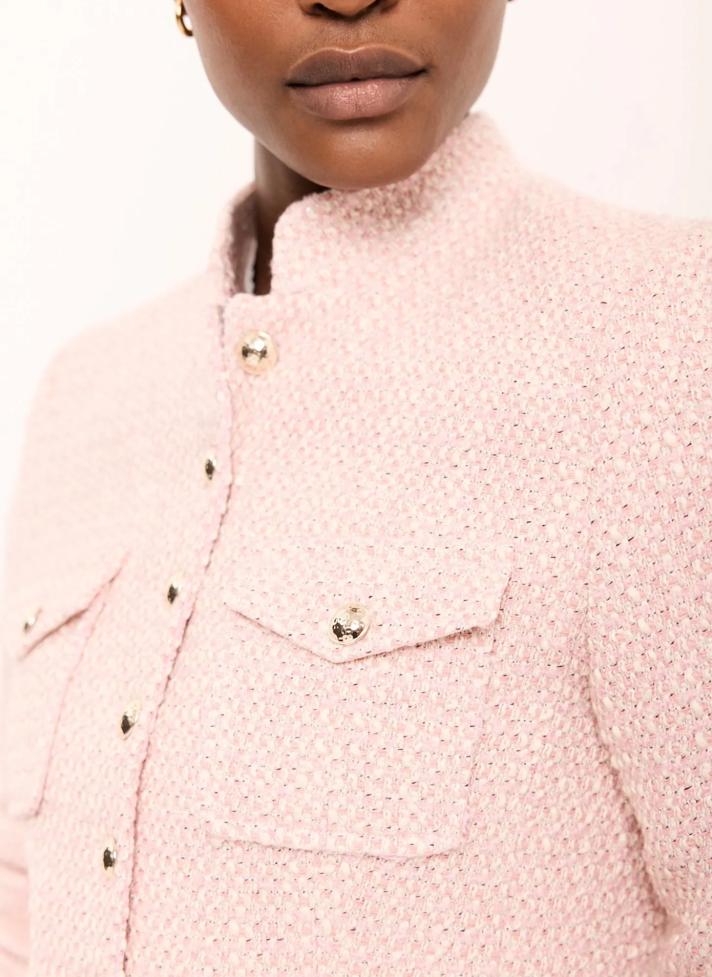 Pink Cotton Blend Boucle Jacket