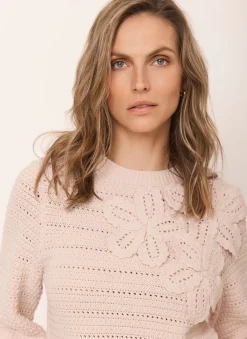 Pink Cotton Blend Floral Detail Jumper