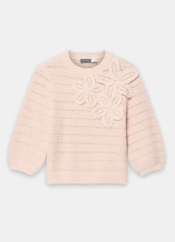Pink Cotton Blend Floral Detail Jumper