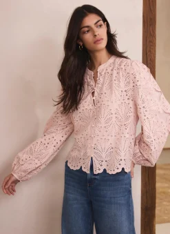 Pink Cotton Broderie Detail Blouse