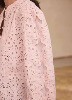Pink Cotton Broderie Detail Blouse