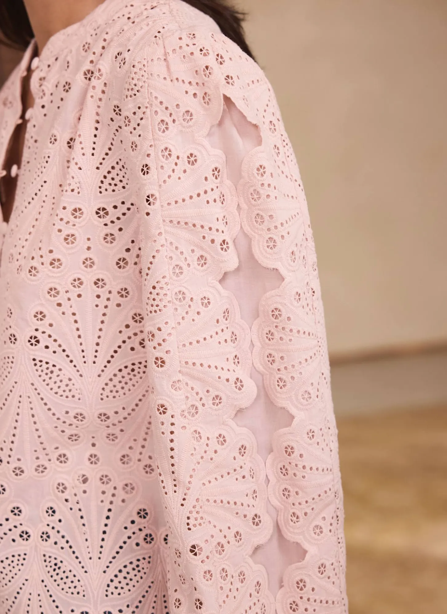 Pink Cotton Broderie Detail Blouse
