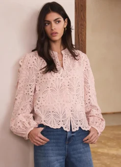 Pink Cotton Broderie Detail Blouse