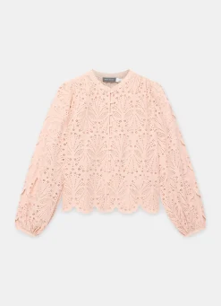 Pink Cotton Broderie Detail Blouse