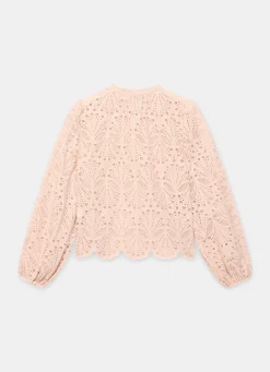 Pink Cotton Broderie Detail Blouse