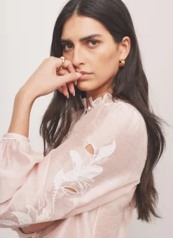 Pink Embroidered Scallop Trim Blouse
