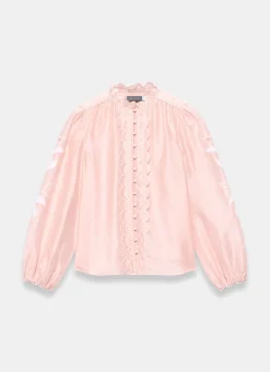 Pink Embroidered Scallop Trim Blouse