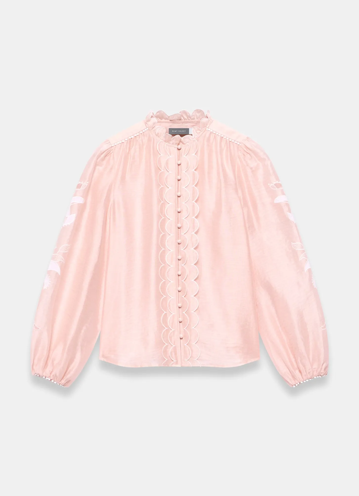 Pink Embroidered Scallop Trim Blouse