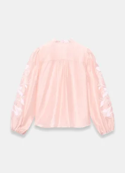 Pink Embroidered Scallop Trim Blouse