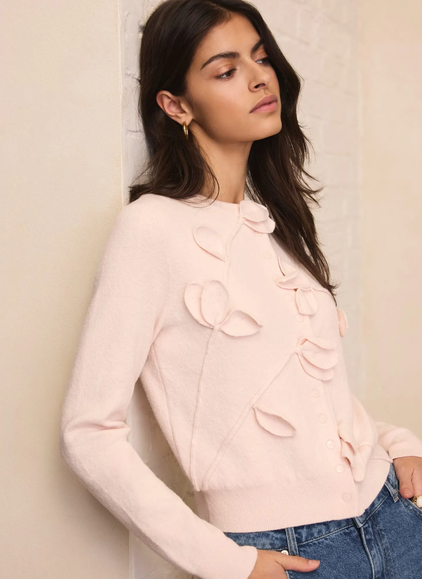 Pink Floral Applique Popper Cardigan