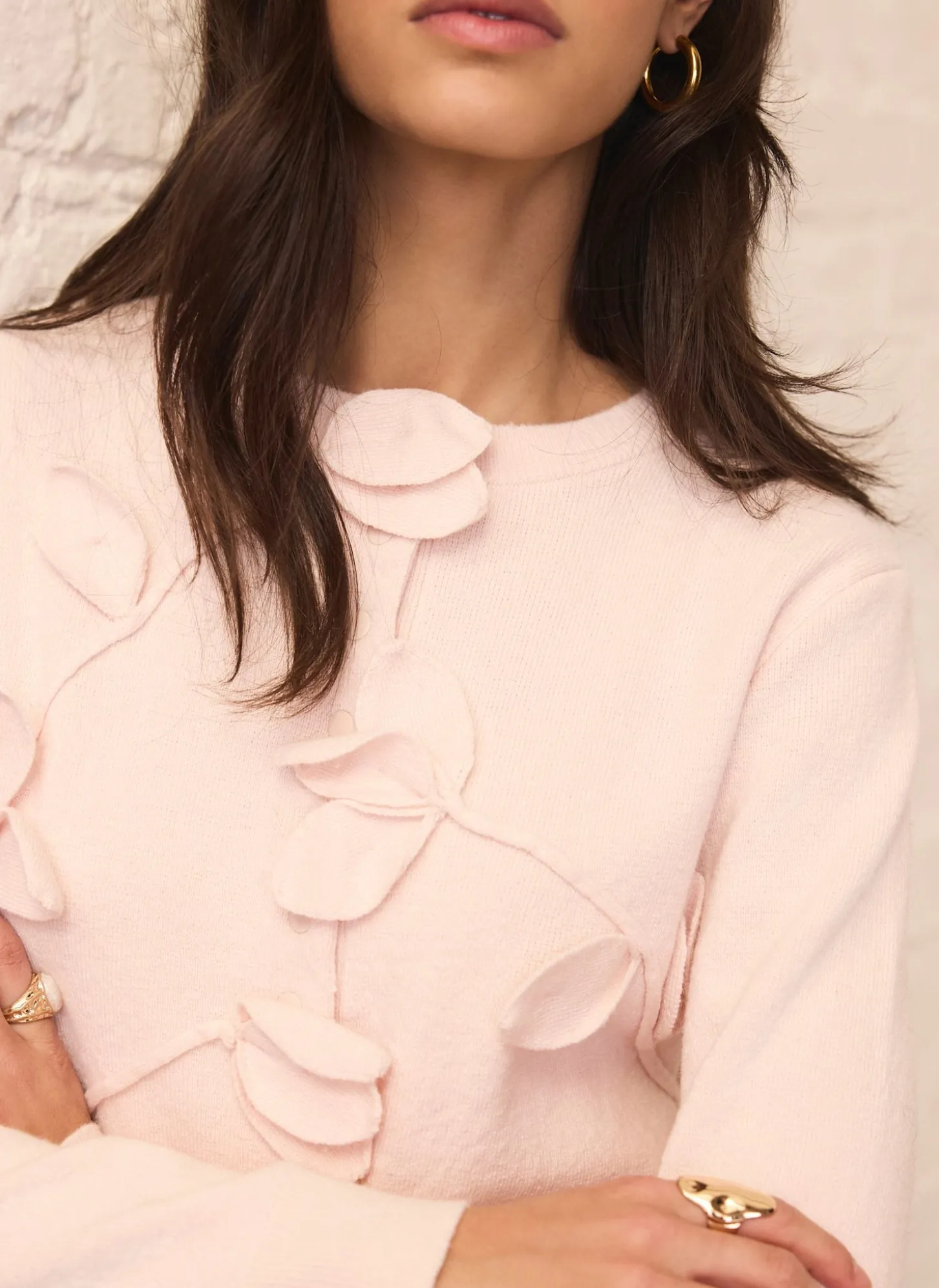 Pink Floral Applique Popper Cardigan