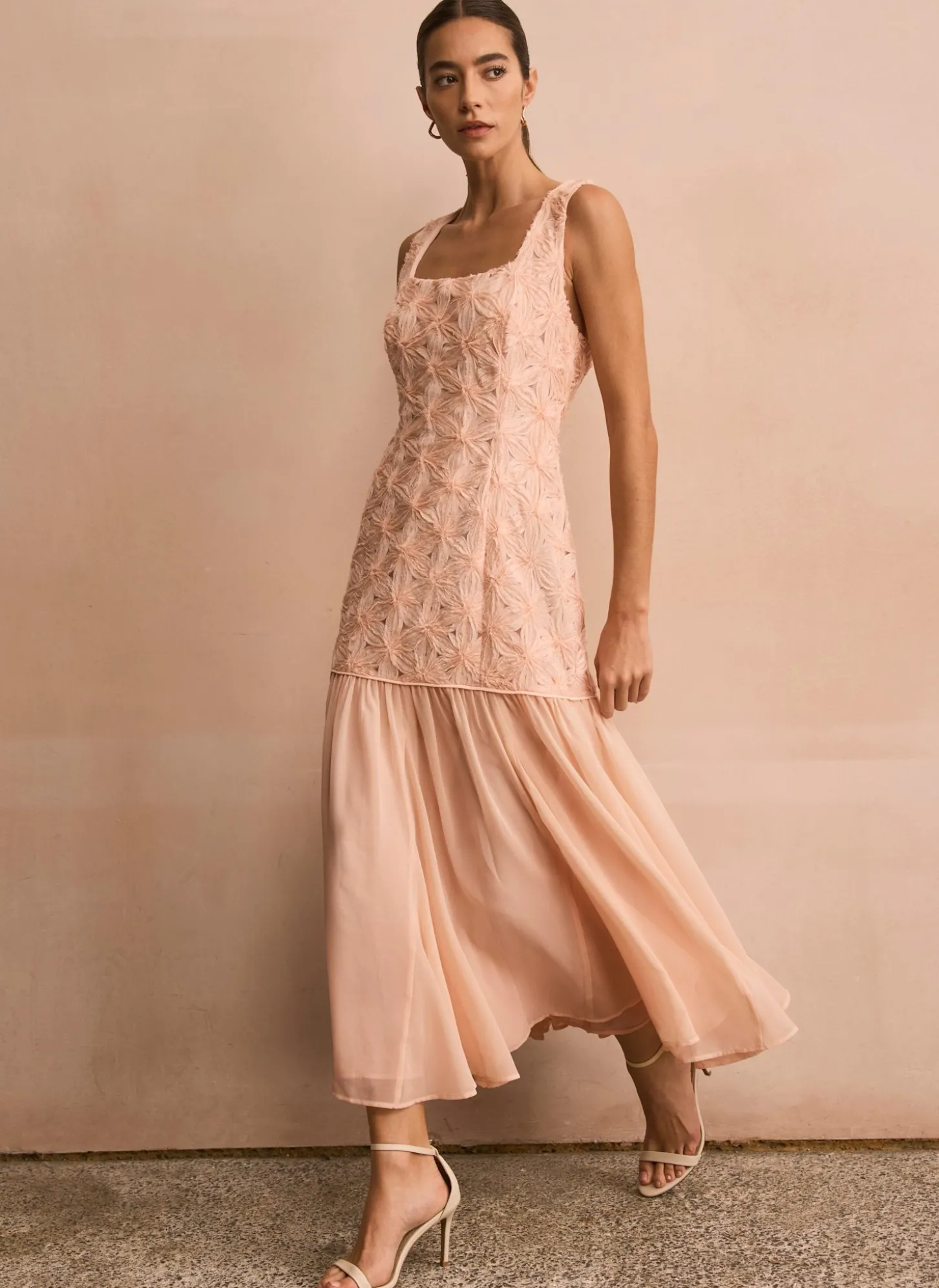 Pink Floral Texture Maxi Dress