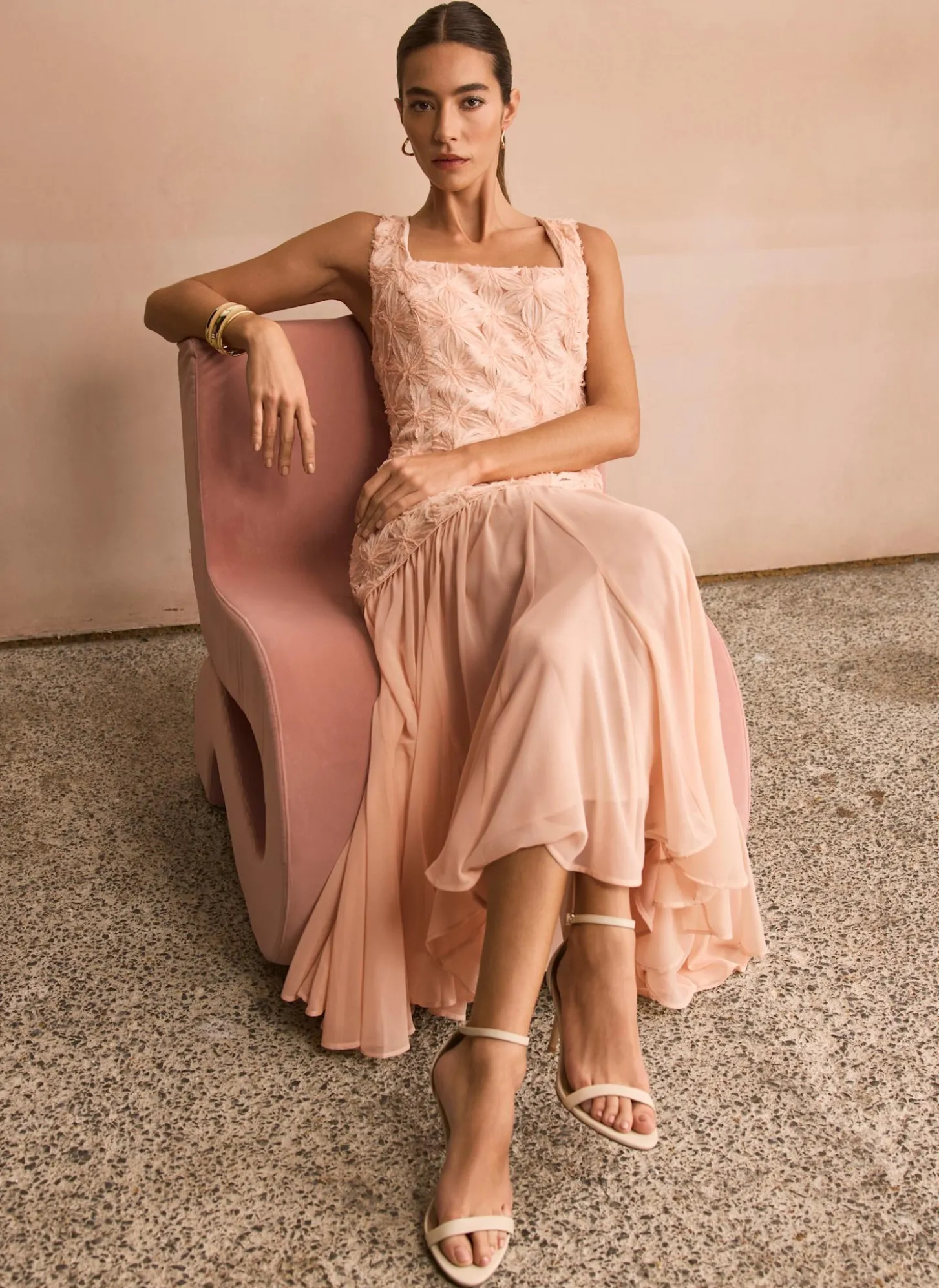 Pink Floral Texture Maxi Dress