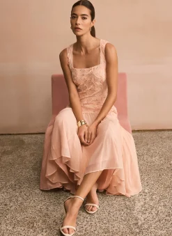 Pink Floral Texture Maxi Dress