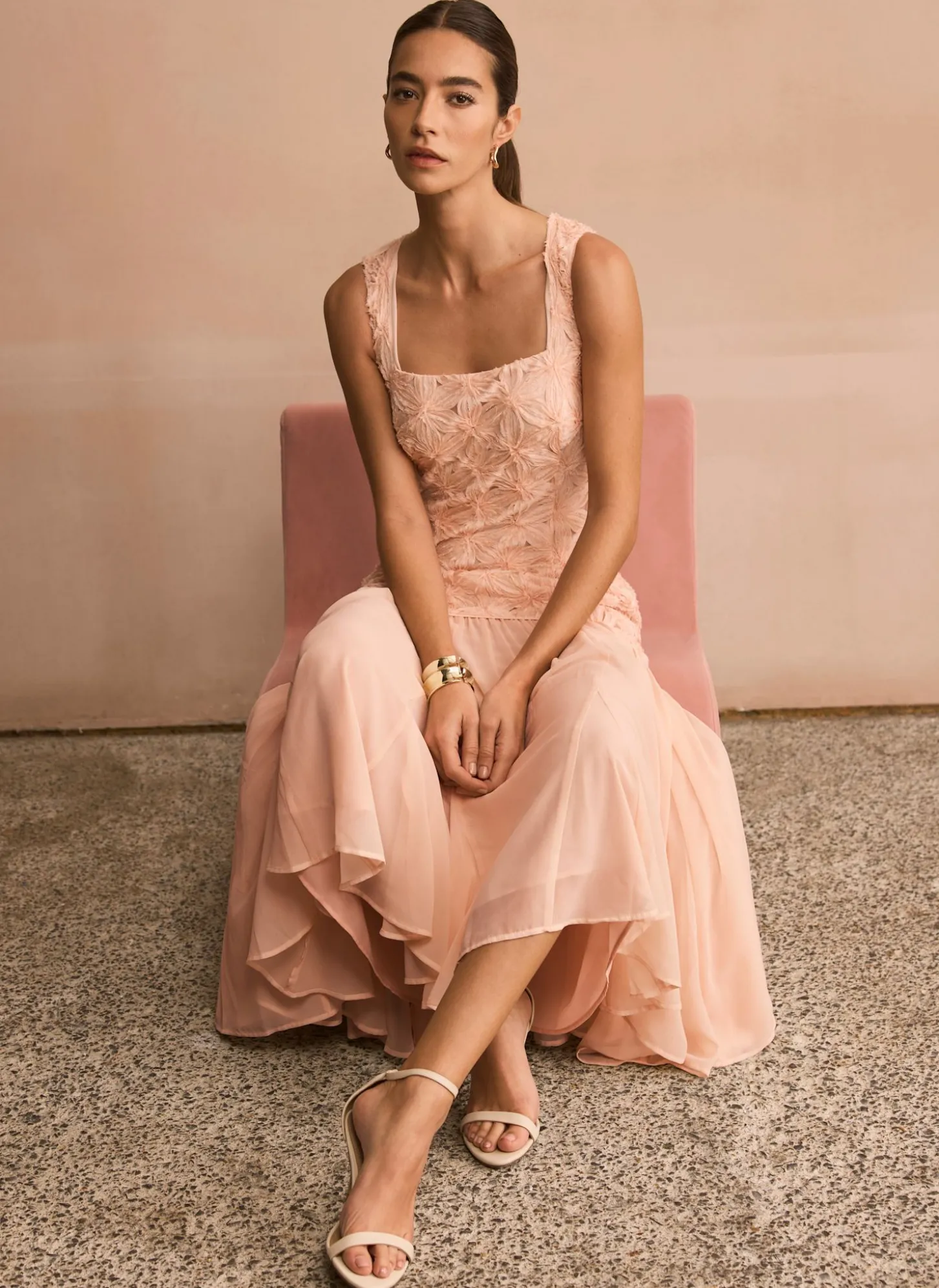 Pink Floral Texture Maxi Dress