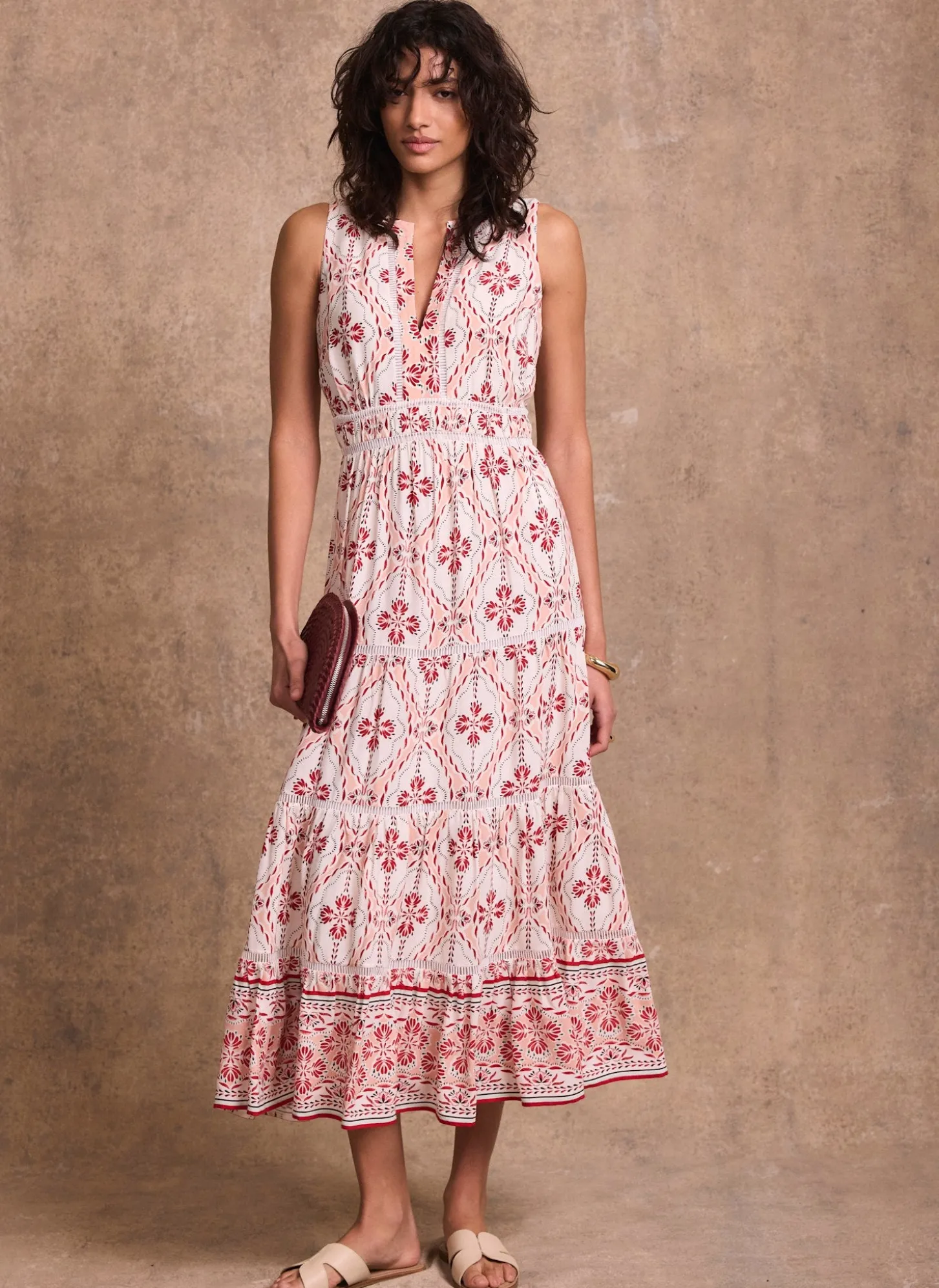 Pink Geo Print Maxi Dress