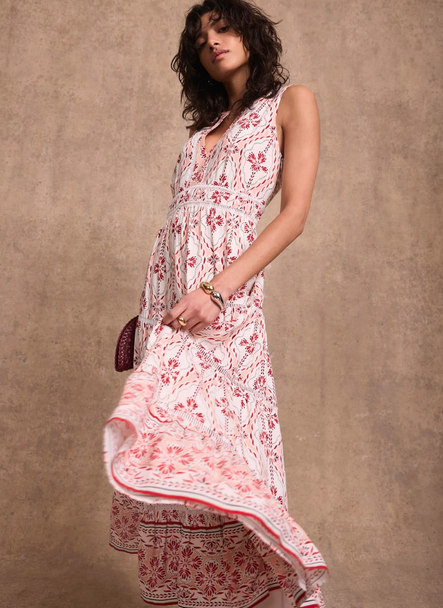 Pink Geo Print Maxi Dress