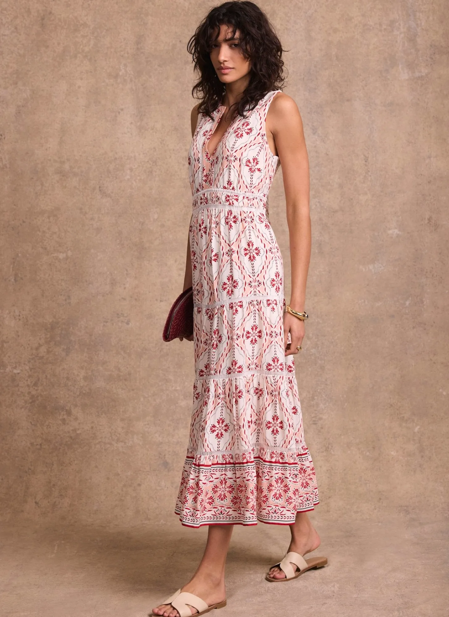 Pink Geo Print Maxi Dress