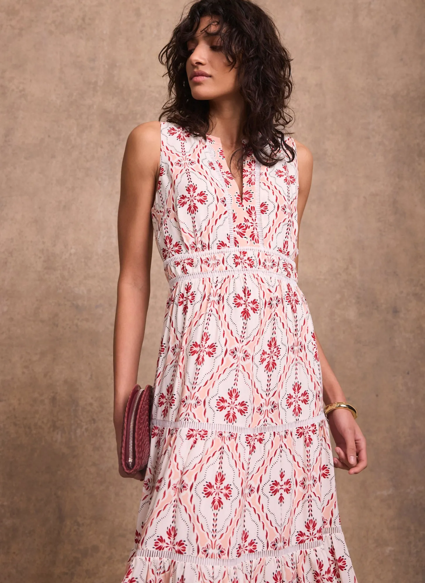 Pink Geo Print Maxi Dress
