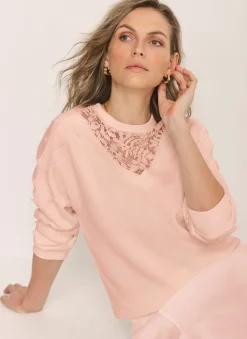 Pink Lace Detail Sweatshirt